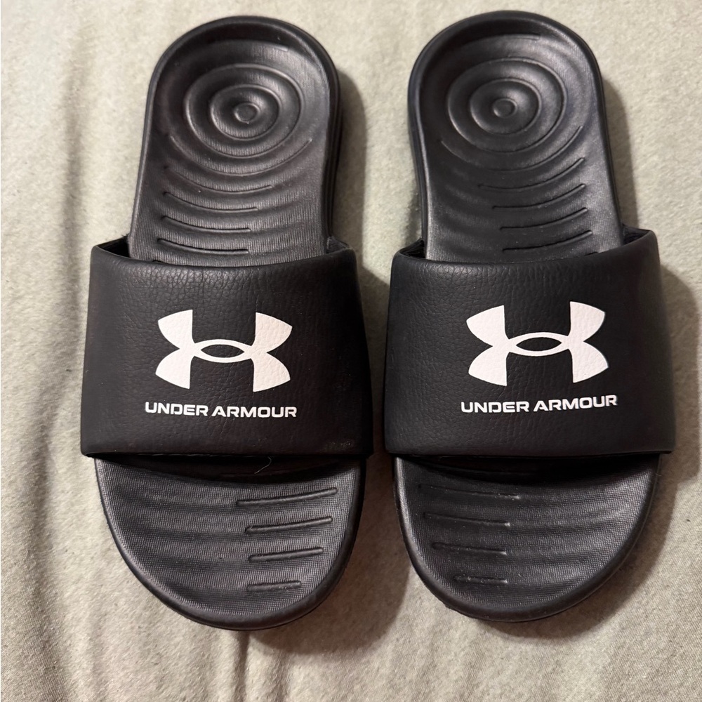 Under Armour Black Slides with White Logo - YOUTH